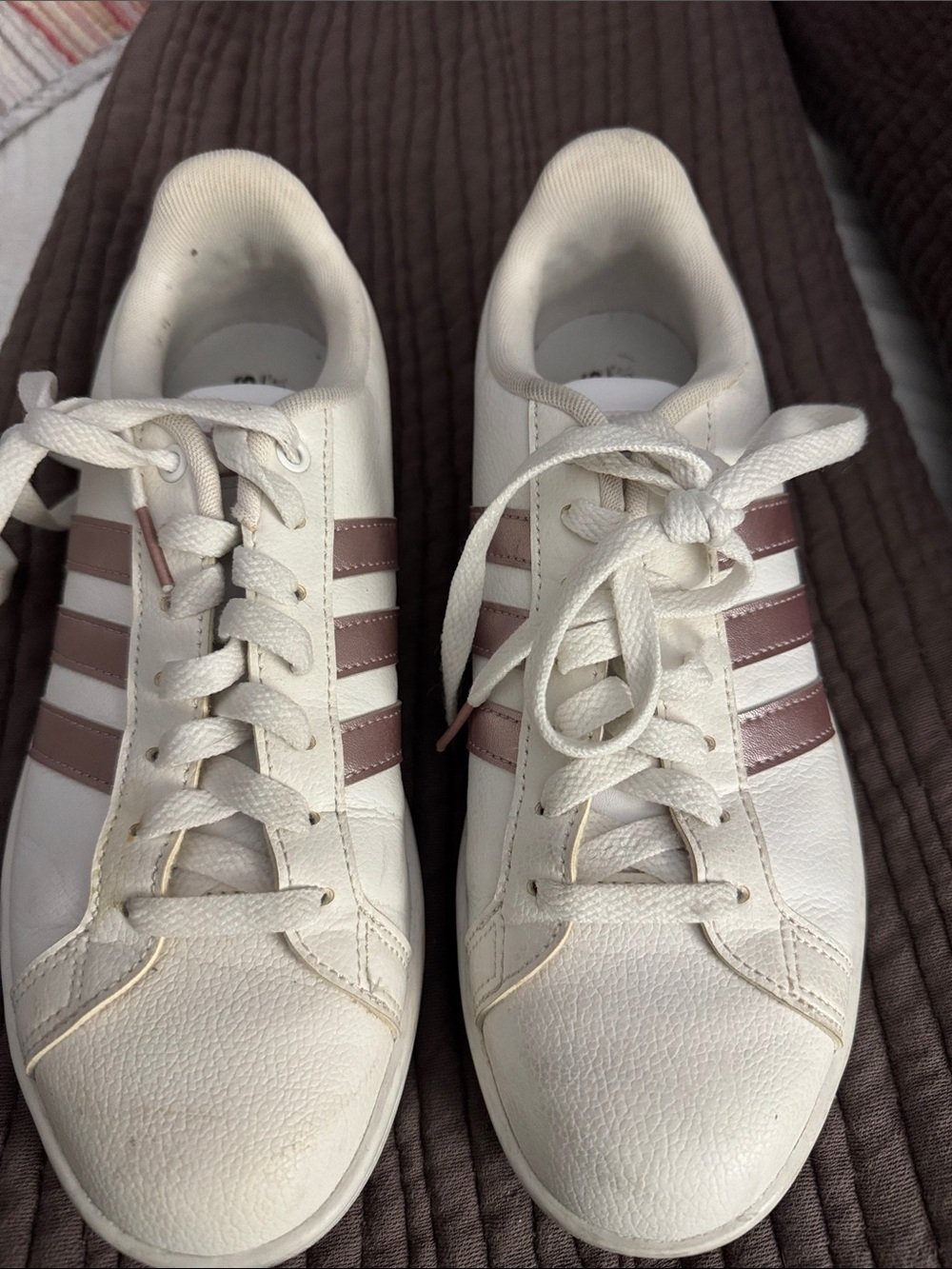 adidas White Sneakers with Mauve Stripes